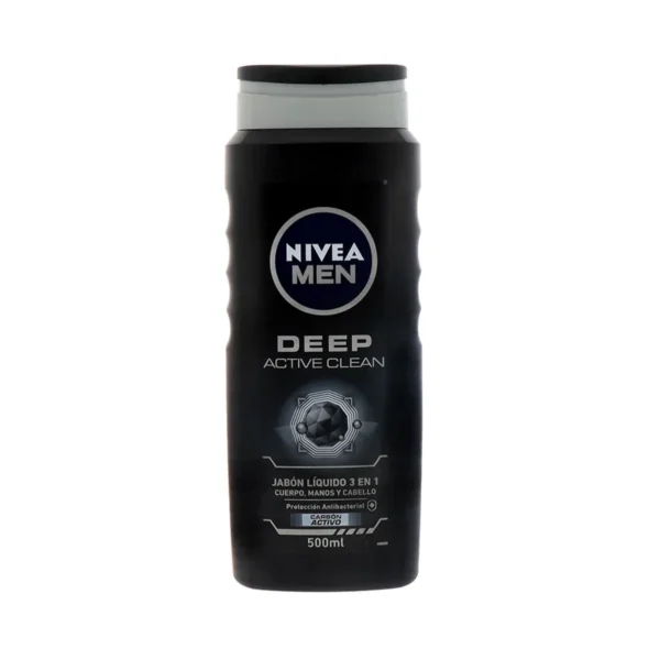Nivea Men Deep Active Clean Jabón Líquido 3 en 1 Cuerpo Rostro Cabello