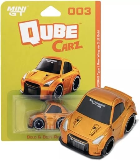 Mini GT Qube Carz Nissan GT-R R35 LB WORKS Type 1 LB Gold Blister packaging